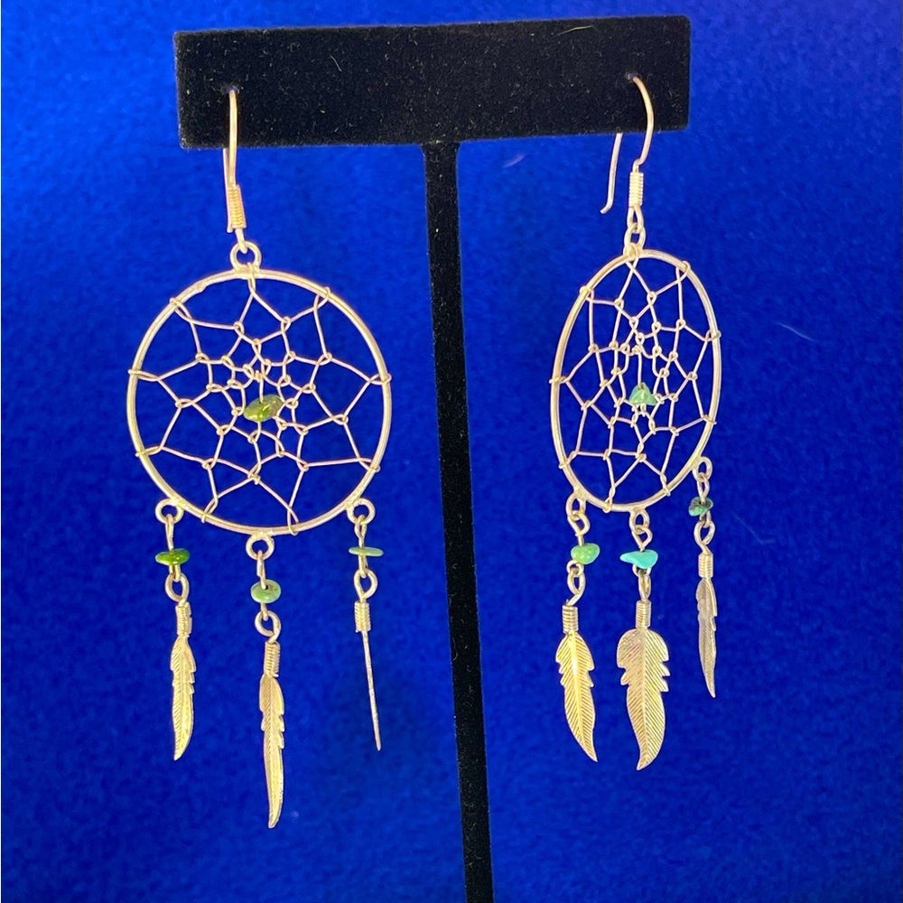 Large Handmade Sterling Dream Catcher Earrings w/Sterling Feathers